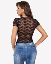 Lace Tops Short Sleeve Mesh Shirts